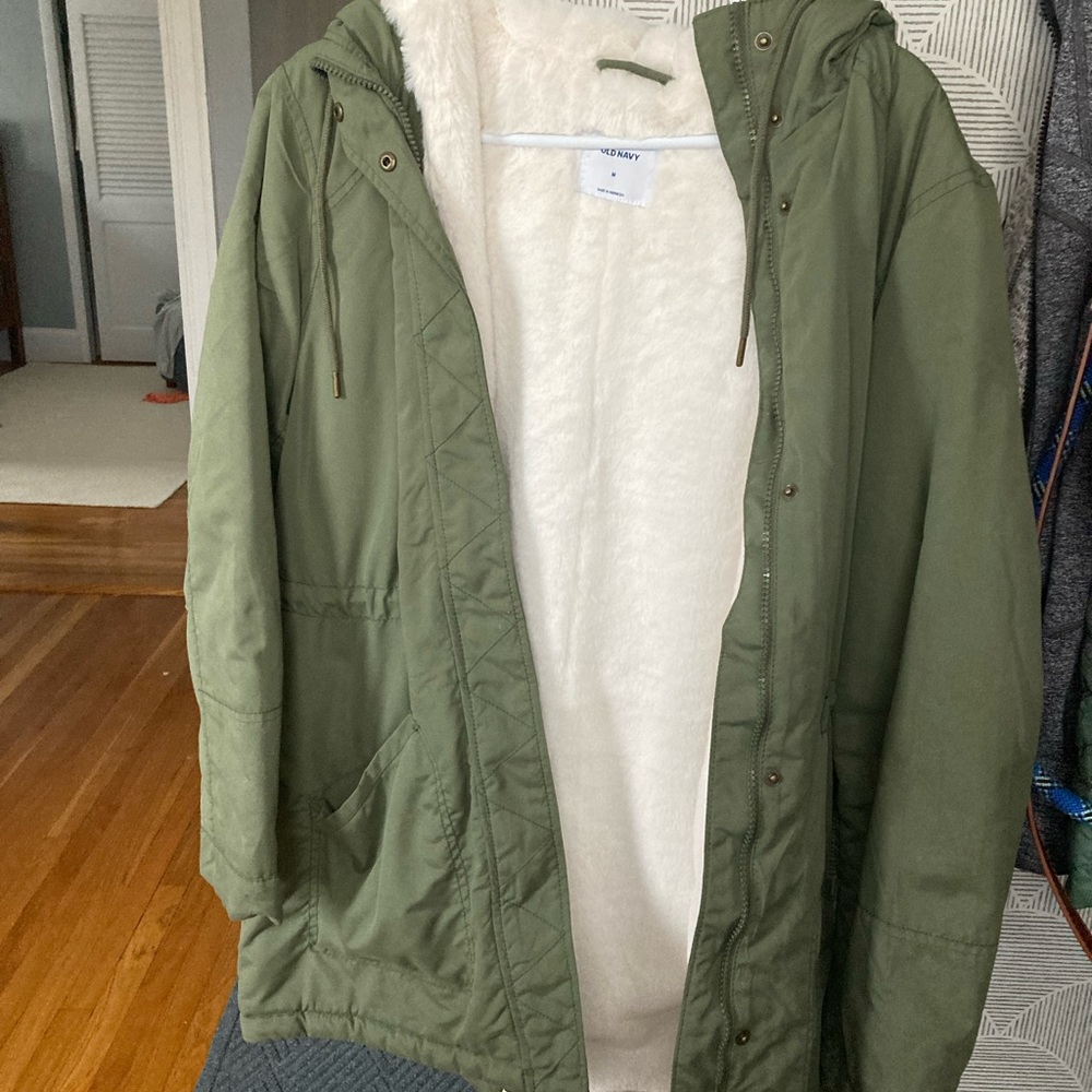 Old navy medium fleeced line long coat with hood